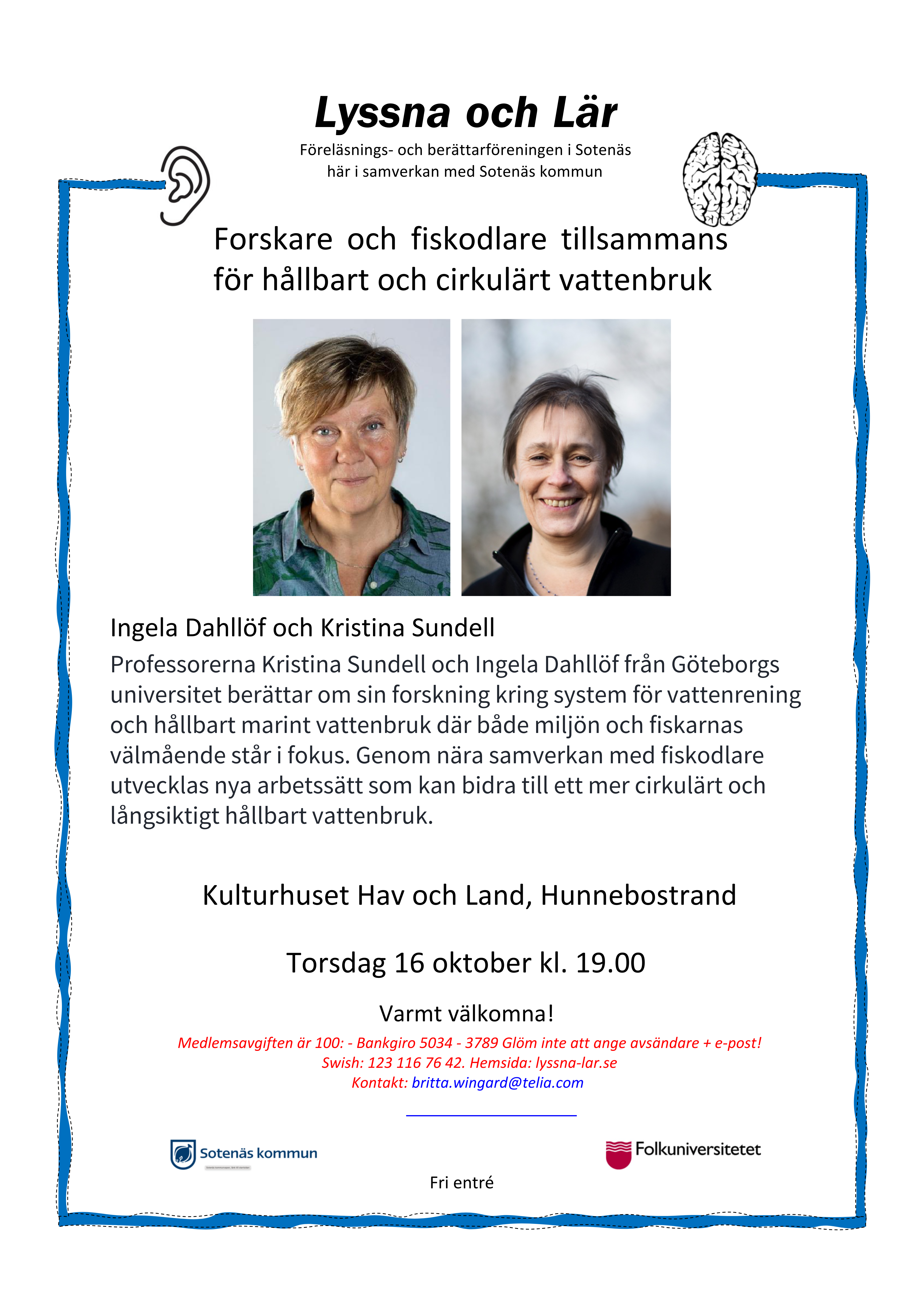 Affisch: Föredrag: Forskare och Fiskodlare